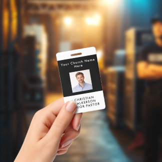 Modern Custom Black Photo ID Church Pastor Badge