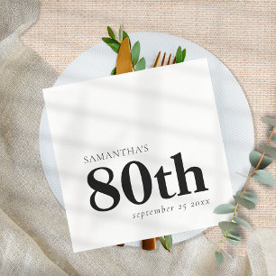 Modern Custom Black Text 80th Name Date  Napkin