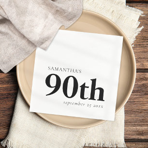 Modern Custom Black Text 90th Name Date  Napkin