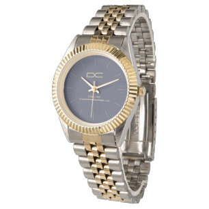 Modern Custom Blue Silver Gold Two-Tone Bracelet Watch