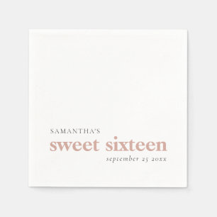 Modern Custom Blush Pink Sweet 16 Name Date  Napkin