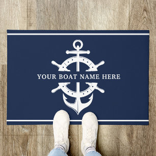 Modern Custom Boat Name Ship’s Wheel Helm Anchor Doormat