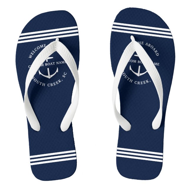 Modern Custom Boat Name Welcome Aboard Nautical Jandals (Footbed)