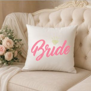 Modern Custom Bride Name Pink Glittery Diamond Cushion