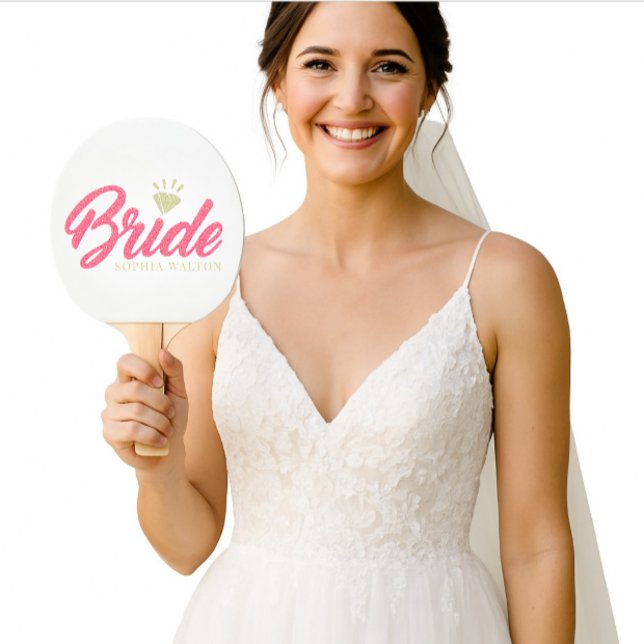 Modern Custom Bride Name Pink Glittery Diamond  Ping Pong Paddle (Bride pong paddle )