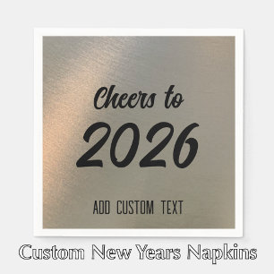 Modern Custom Brushed Metal 2026 New Years Party Napkin