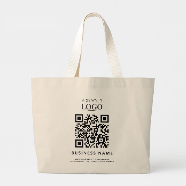 Modern Custom Busines Logo Promotional QR Code Large Tote Bag (Back)