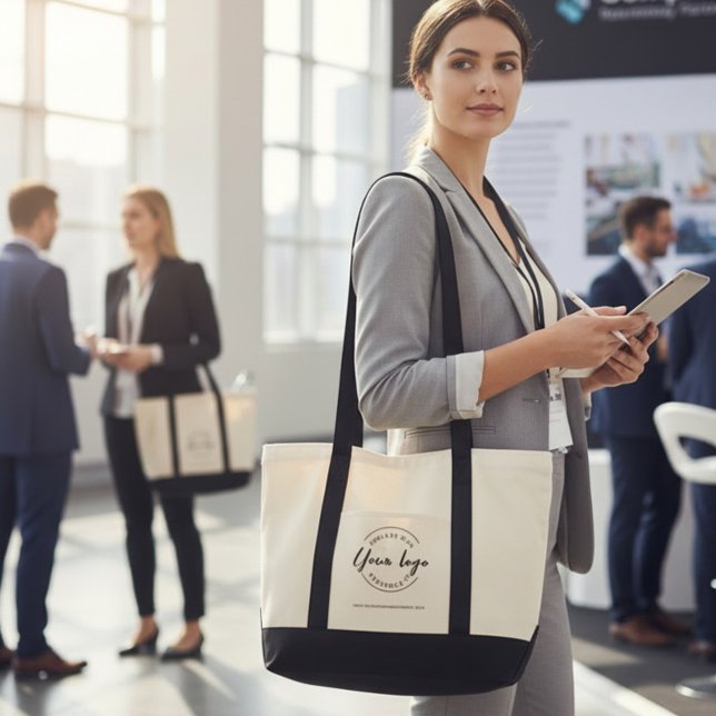 Modern Custom Business Logo and website  Tote Bag (Modern business branded trade show tote bags with website. Easy to use. no minimum orders.)