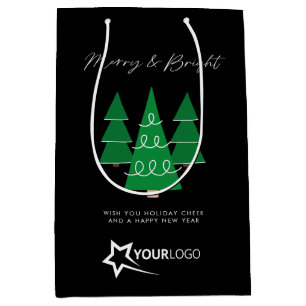 Modern Custom Business Logo Black Christmas Medium Gift Bag