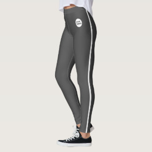 Modern Custom Business Logo Grey White Stripe Leggings