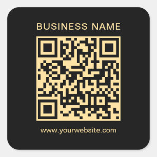 Modern Custom Business QR Code Black and Gold Square Sticker