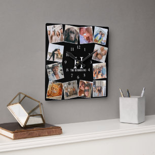 Modern Custom Colour Photo Collage  Create Your Ow Square Wall Clock