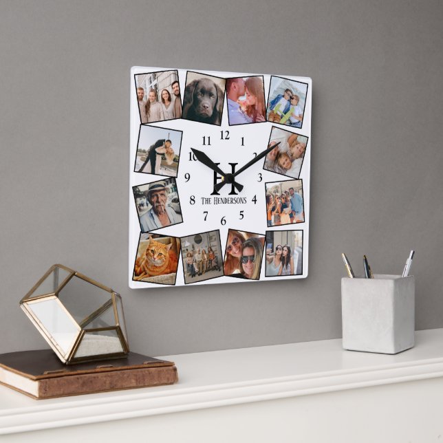 Modern Custom Colour Photo Collage| Create Your Ow Square Wall Clock (Office)