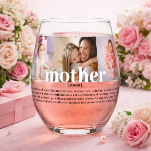 Modern Custom Definition of Mother Photo Stemless Wine Glass