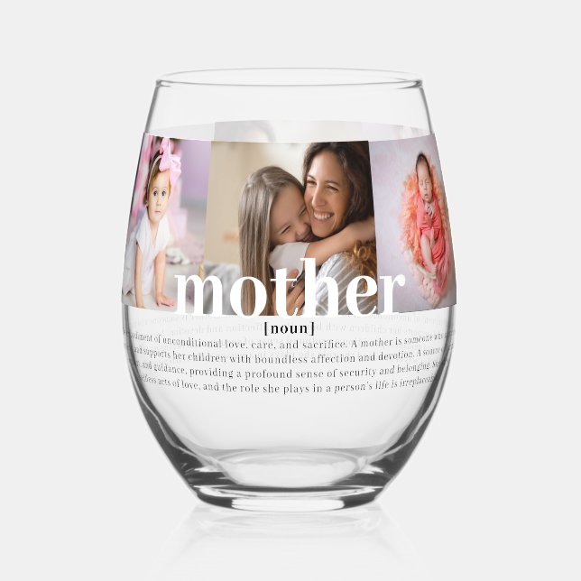 Modern Custom Definition of Mother Photo Stemless Wine Glass (Front)