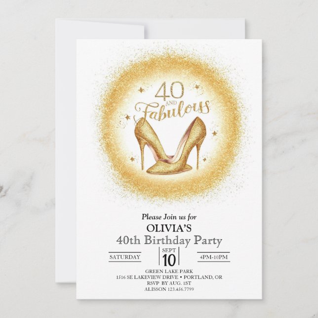 Modern Custom Digital Gold 40th Birthday Invitation (Front)