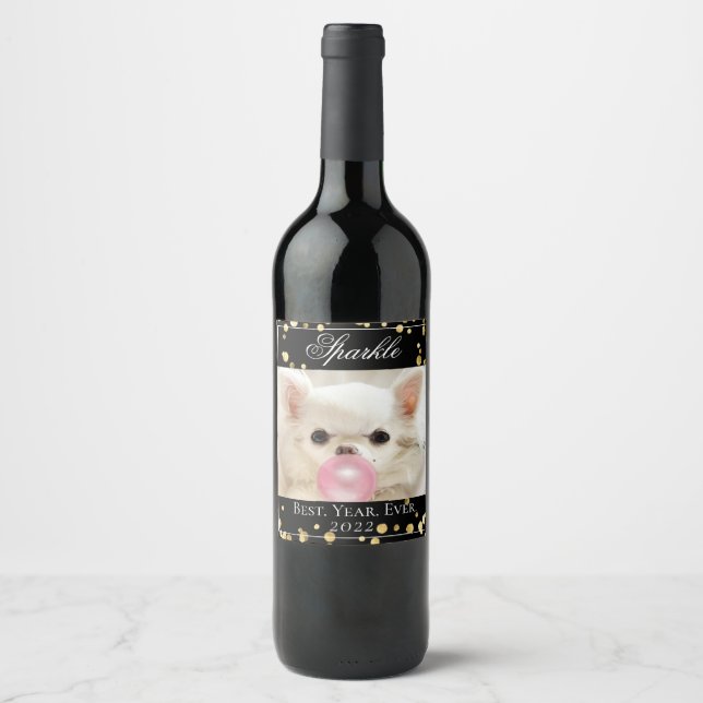 Modern Custom Dog Photo | Pet Star Wine Label (Front)