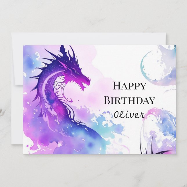 Modern Custom Dragon Birthday Card (Front)