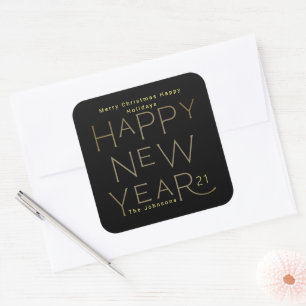 Modern Custom Elegant Happy New Years Bold Black Square Sticker