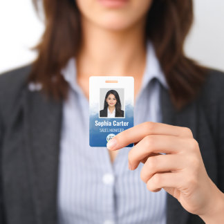 Modern Custom Employee Name Photo Logo Blue ID Badge