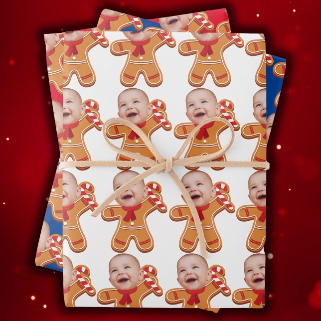 Modern Custom Face Photo Gingerbread Xmas baby Wrapping Paper Sheet (Creator Uploaded)