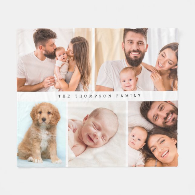 Modern Custom Family Name and Photos Fleece Blanket (Front (Horizontal))