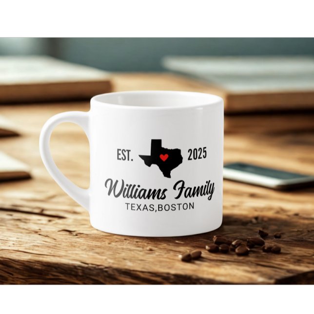 Modern Custom Family Name Texas Map Red Love Espresso Cup (Modern custom family name texas map red love expresso cup)