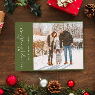 Modern Custom Family Photo Christmas Green Holiday Postcard