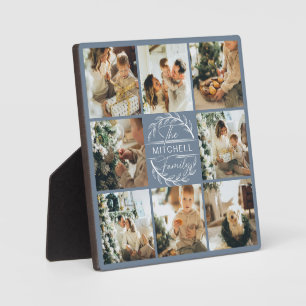 Modern Custom Family Photo Collage Dusty Blue Plaque