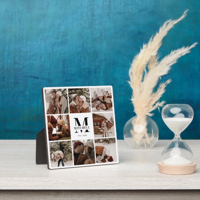 Modern Custom Family Photo Collage | Monogram Gift Plaque (Insitu)