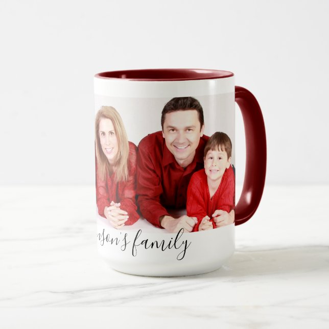 Modern Custom Family Photo & Text  Mug (Front Right)