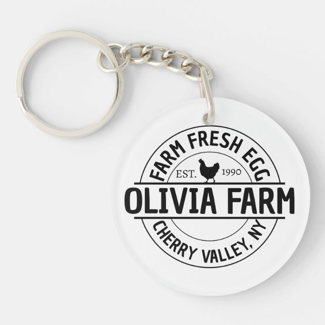 Modern Custom Farm Name Egg Dealer Address  Key Ring (Front)