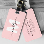 Modern Custom Girly Blush Pink Monogram Name Luggage Tag<br><div class="desc">Create Your Own Stylish Modern Custom World Traveller Girly Blush Pink Name Monogram Luggage Tag. This chic and girly luggage tag brings a fun and vibrant touch to any travel experience, making it the perfect accessory for the world traveller or anyone with a serious case of wanderlust. The front features...</div>