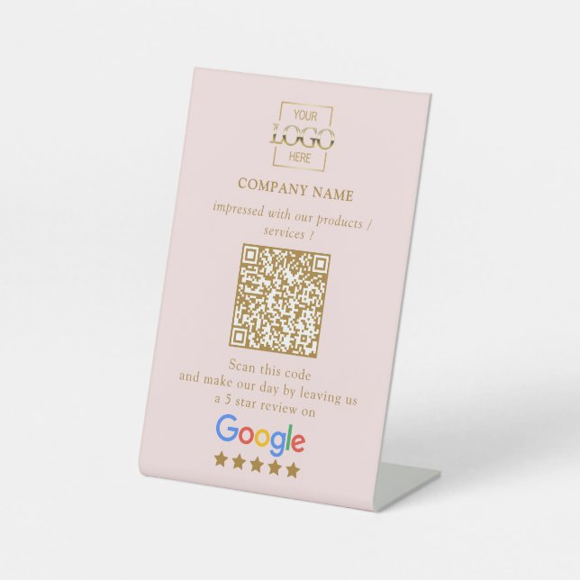 Modern Custom Google Reviews QR Code Business Logo Pedestal Sign (Front)