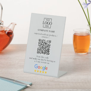 Modern Custom Google Reviews QR Code Business Logo Pedestal Sign