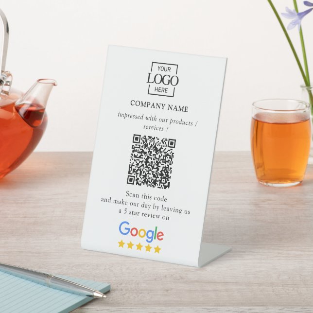 Modern Custom Google Reviews QR Code Business Logo Pedestal Sign (In SItu)