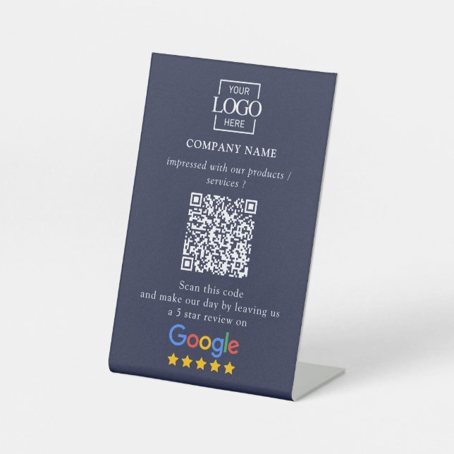 Modern Custom Google Reviews QR Code Business Logo Pedestal Sign (Front)