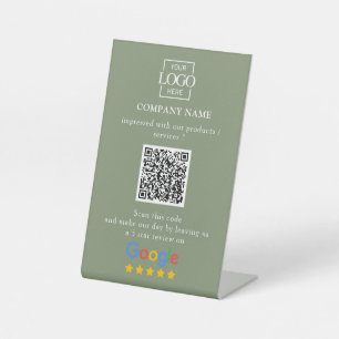 Modern Custom Google Reviews QR Code Business Logo Pedestal Sign