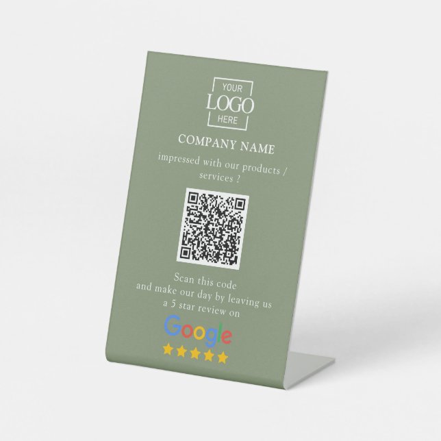 Modern Custom Google Reviews QR Code Business Logo Pedestal Sign (Front)