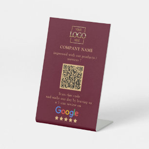 Modern Custom Google Reviews QR Code Business Logo Pedestal Sign