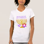 Modern Custom HANUKKAH T-Shirt<br><div class="desc">Modern,  customisable HANUKKAH T-shirt,  designed with faux gold menorah,  colourful Star of David and purple coloured dreidel plus CUSTOMIZABLE GREETING,  so you can create your own greeting. Ideal for Hanukkah season. Choose from a wide section of Hanukkah clothing and gifts,  designed by Berean Designs. Also comes in black.</div>