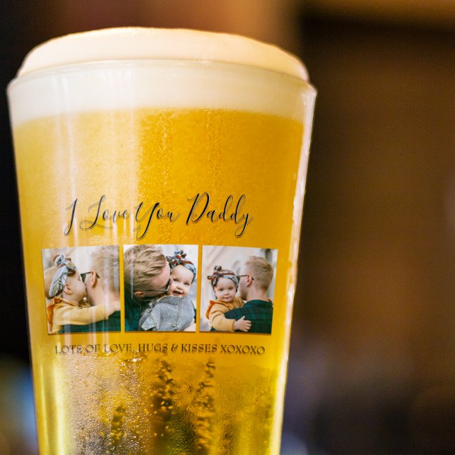 Modern Custom I Love You Daddy | 3 Photo Beer Glass (Creator Uploaded)