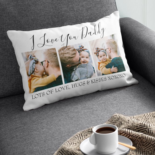 Modern Custom I Love You Daddy | 3 Photo Lumbar Cushion (Creator Uploaded)