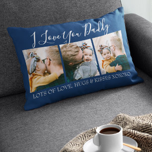 Modern Custom I Love You Daddy   3 Photo Lumbar Cushion