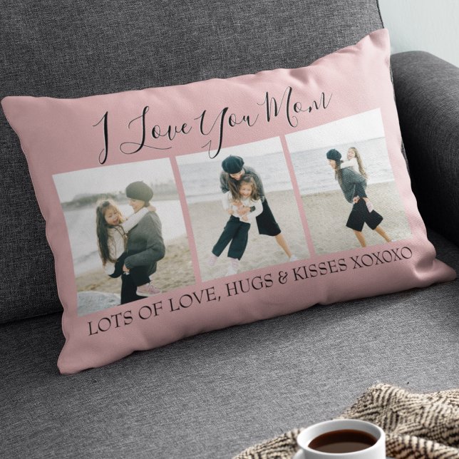 Modern Custom I Love You Mom | 3 Photo Lumbar Cushion (Creator Uploaded)