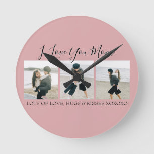 Modern Custom I Love You Mum 3 Photo Round Clock