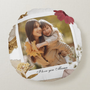 Modern Custom I Love You Mum Photo Round Cushion