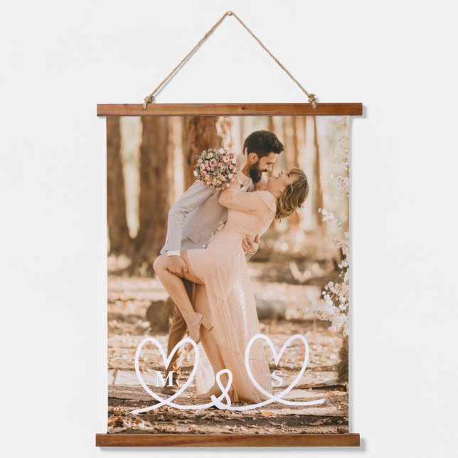 Modern Custom Initials Couples Love Photo Keepsake Hanging Tapestry (Front)
