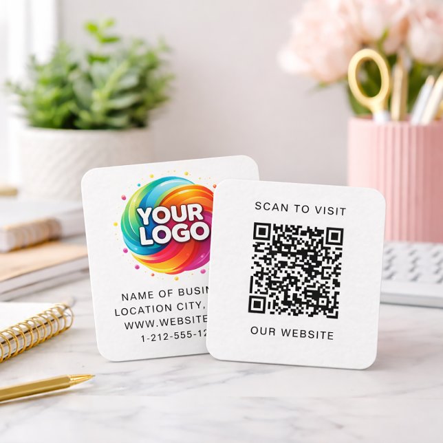 Modern Custom Logo and QR Code Square Business Card (Creator Uploaded)