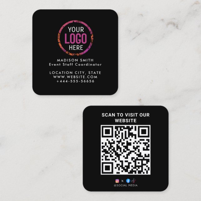 Modern  Custom Logo and QR Code Square Business Card (Front/Back)